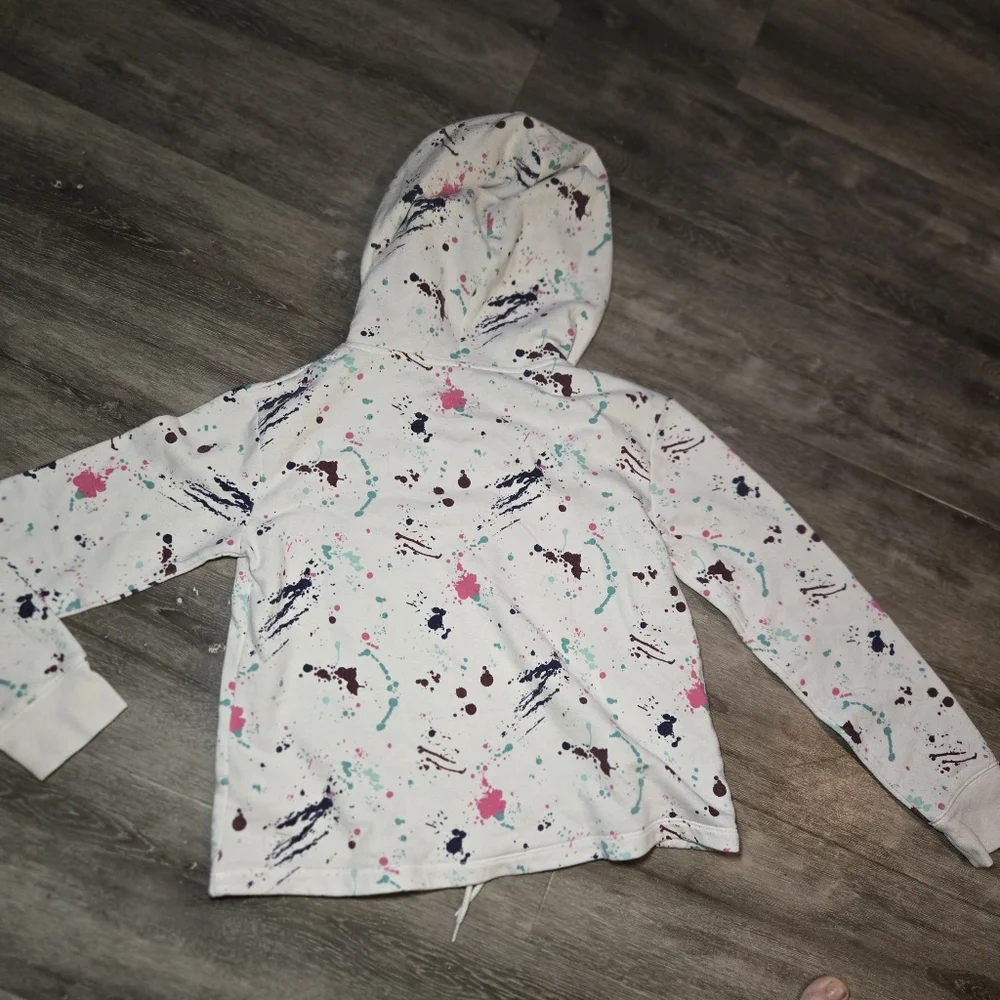 Justice Girls hoodie tie bottom multi color on white GUC -‎ size 12